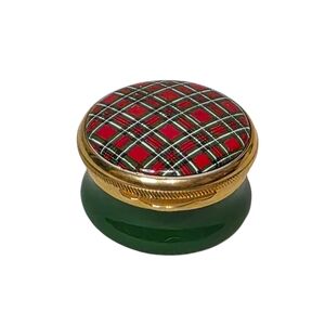 Alastor Enamels Plaid Hinged Trinket Box Pill Box Ring Box Red Green White Gold